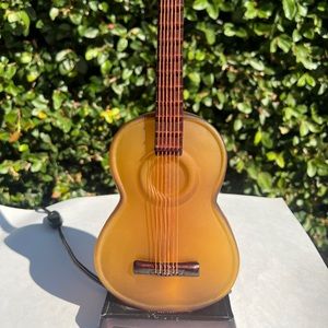 Amber Art Glass Acoustic Guitar Lamp 15” tall